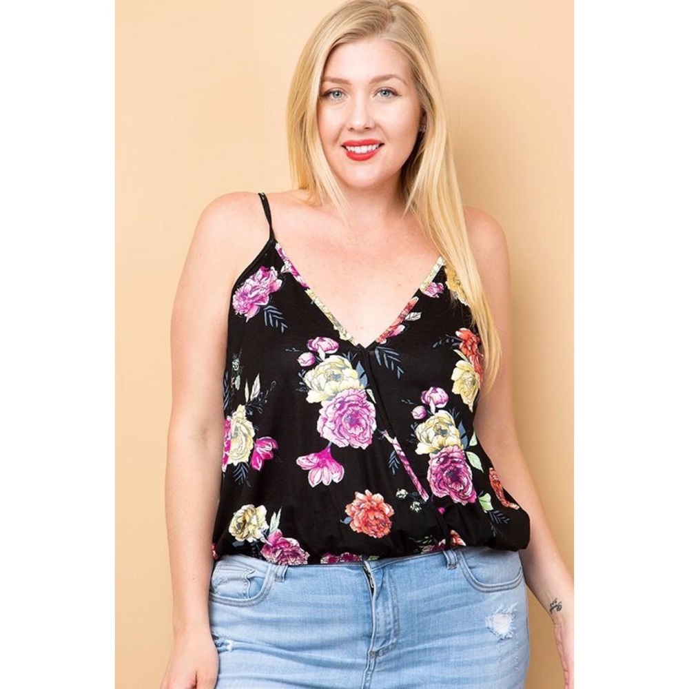 Black Floral V-Neck Cami